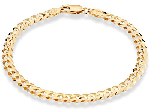 Miabella 18K Gold Plated 925 Sterling Silver Italian 5mm Solid Diamond-Cut Cuban Link Curb Chain Bracelet for Men Women, Made in Italy (8 Inches)