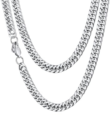 Mens Thick Cuban Chain Necklace, 5/7/10/13.5mm Solid Stainless Steel Chain, Length 46/51/55/61/66/71/76cm