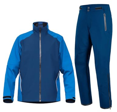 fit space Waterproof Golf Rain Suits for Men Performance Rain Jackets and Pants for All Sports (Navy-Blue Full-Zip, Large)