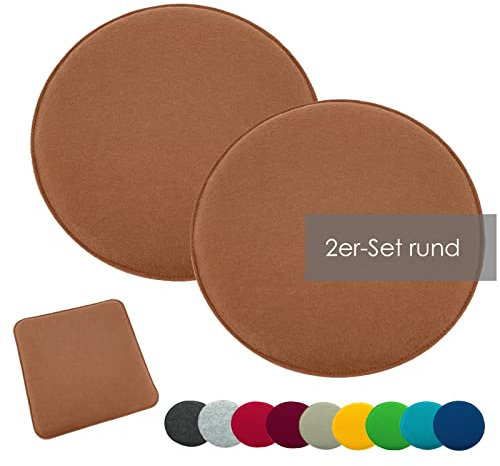 heimtexland ® 2er Pack Sitzkissen Filz Stuhlkissen Bodenkissen Polster Stuhlauflage Indoor Outdoor Kissen rund Typ631 Filzkissen Camel braun 35x35 cm 2 Stück