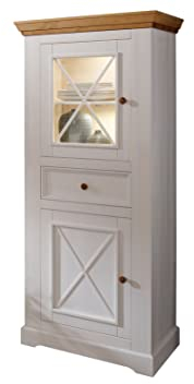 Woodroom Oslo Vitrine Vitrinenschrank Standvitrine Wohnzimmerschrank, Holz, Weiß, BxHxT 79x177x42 cm