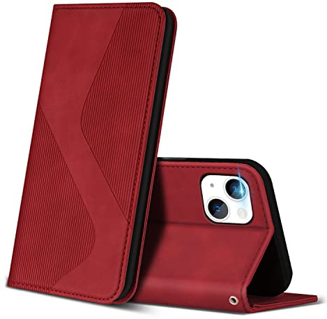 ZONNAVI Fodral för iPhone 14/iPhone 13, PU-läder mobiltelefonfodral med kortfack och stativfunktion, läderfodral flip plånboksfodral skyddsfodral för iPhone 14/iPhone 13 (röd)
