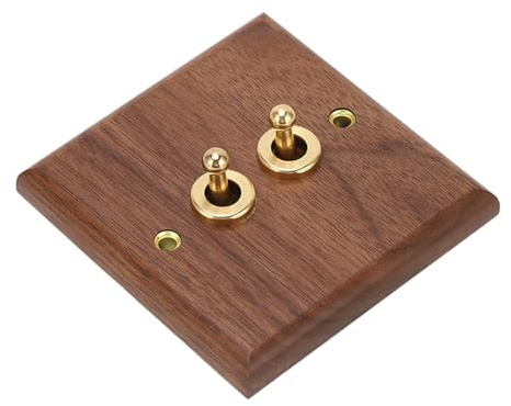 Vintage Walnut Double Toggle Dimmer Switch, 86x88mm Panel | Wall Plate, Brass Screw, 250V 50HZ, Corrosion Proof, Handcrafted Retro, Floor And Wall Lighting Control