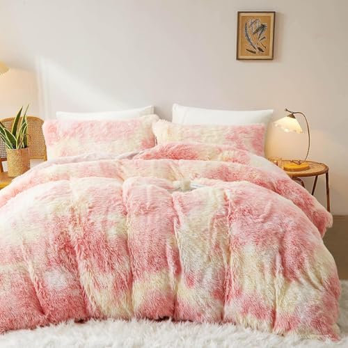 Sacebeleu Kissenbezug 80x80cm 2er Set Plüsch Biber Flanell Flauschig Zierkissenbezug Kissenhülle Doppelpack Rosa Gelb Winter Kopfkissenbezug
