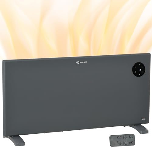 HOMCOM 2000W Electric Panel Heater, Freestanding or Wall Mounted, Convector Heater with LED Display, Open Window Detection, Timer, Overheat Protection, Remote Control, Grey