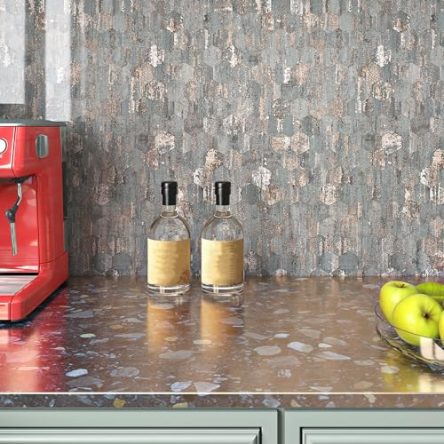 Livelynine Carta da Parati Adesiva Muro Cucina Lavabile Carta Adesiva per Pareti Bagno Pellicola Adesivi per Mobili Effetto Marmo Grigio e Rosa Paraschizzi Cucina Adesivo Muro Rotolo Adesivo 40CMx2M