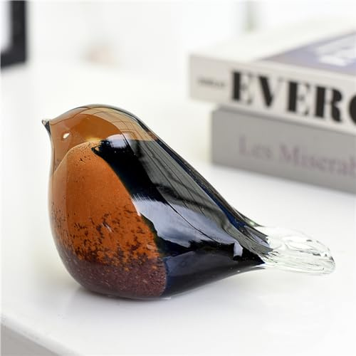 DECRZPB Farbige Glasur-Kunst brauner Vogel Schwalbe Spatz Taube Glasfigur handgefertigt Briefbeschwerer aus geblasenem Glas Geschenk für Geburtstag Heimdekoration Tischdekoration