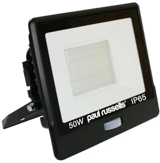 paul russells 50W Outdoor Motion Sensor Light, 5000lm LED Floodlight with PIR Sensor, Daylight 6500K Security Light, IP65 Waterproof Outdoor Wall Light, Mains Powered Garden & Garage Lighting