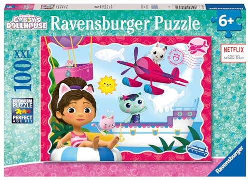 Ravensburger Puzzle Gabby's Dollhouse Katzenabenteuer! - 100 XXL Teile ab | 100 XXL Teile Gabby's Dollhouse Puzzle, Kinderpuzzle ab 6 Jahre, Ravensburger Qualität