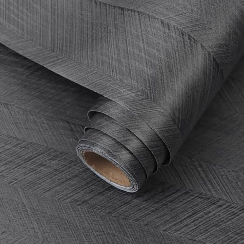 Arthome Noir Auto Adhésif Papier Peint, 40cmx6m Naturel Bois Grain Rayé Rustique Autocollant Film Amovible Imperméable Vinyle pour Meubles