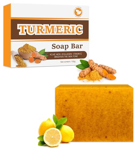 ARCHIDATE Kurkuma Seife für Gesicht - Lemon Turmeric Kojic Acid Soap - Kojisäure-Seife für Gesicht und Körper - Zitronen Peeling Bar - Kurkuma-Seifenstück Feuchtigkeitsspendend Gleicht den Hautton