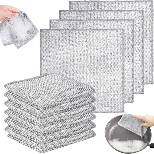 Non Scratch Wire Dish Cloth, Dish Cloths, 10 Pcs Multipurpose Monolayer Wire Dishwashing Rags for Wet and Dry, Reusable Steel Wire Dish Towels for Kitchen, Sink, Pans, Food