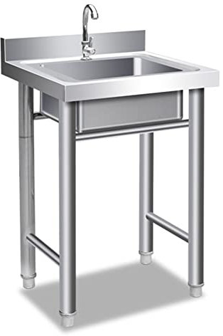 Küchenspüle, Mehrzweckspüle, Gastronomie-Küchenspüle, Waschbecken, Spüle aus Edelstahl 304, Einzelbecken mit Wasserhahn und verstellbarem Ständer