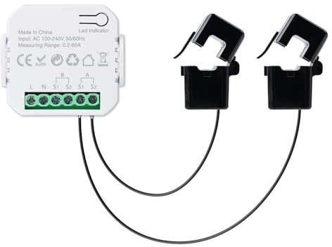 DEWIN WiFi Medidor de Energía Inteligente 80A CA 100-240V Monitor de Energía WiFi Consumo de Producción de Energía Medidor de Monitoreo Bidireccional Compatible con Tuya Smart Life