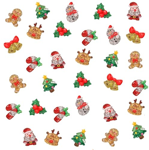 40 Stück Weihnachten Cute Slime Charms, Miniatur Ornamente Harz Figuren Mini Weihnachtendeko, Kandiszucker Glocken Miniatur Klein Figur für Mini Weihnachten Deko DIY Mitgebsel Geschenke