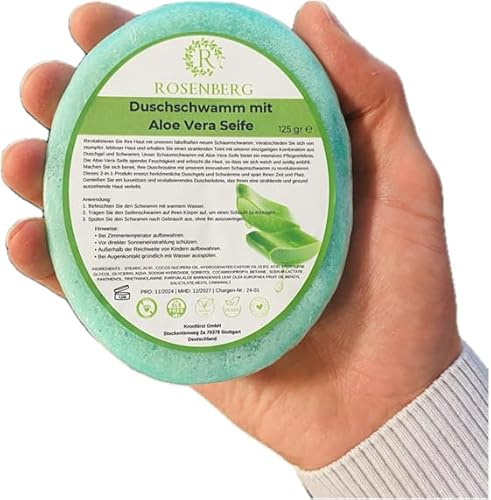 Handgemachte Schwammseife mit naturbasierten Inhhaltsstoffen I Duschseife I sanfte Pflege für Gesicht und Körper I vegan, nachhaltig, feuchtigkeitsspendend I Frische Düfte (1er Pack, Aloe Vera)