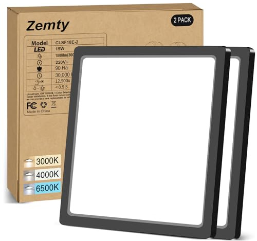 zemty 2Pack Deckenlampe LED Deckenleuchte Flach, 3Farben - 3000K/4000K/6500K, Wasserfest Quadrat Badlampe Decke, 2100LM Modern LED Decklit für Flur küche Badezimmer Schlafzimmer Büro, Ø22CM