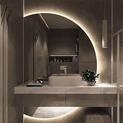 Grande specchio da parete a mezzaluna, specchio da bagno antiappannamento a LED dimmerabile a 3 colori, specchio decorativo retroilluminato, per camera da letto soggiorno ingresso 70 × 100 cm / 28 *