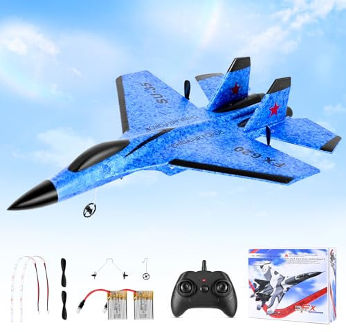 Couleeur RC Flugzeug, 2.4GHz Ferngesteuertes Flugzeug, 2 Startmodi & USB-Aufladung Flugzeugmodell mit 3-Achsen-Gyro-Flugsystem, LED-Nachtlicht und 2 Ersatzpropellern für Kinder