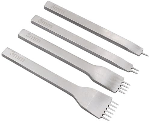 Veesper Kit de perforación de Costura de Cuero de 4 Piezas, 1/2/4/6 Prong Metal Hool Punch Hool para proyectos de manejo de Cuero de Bricolaje