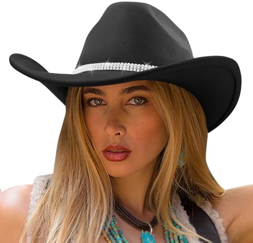 DRESHOW Cowboyhatt Kvinnor Western Felt Roll Up Cowgirl Hat Classic Bling Diamond Band Decoration Rodeo Fedora