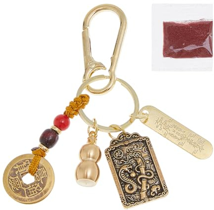 DICOSMETIC Porte-clés Feng Shui chinois en laiton avec vermillon zodiaque serpent cinq empereurs argent citrouille en cuivre amulette porte-bonheur porte-clés pour la maison porte-monnaie décoration