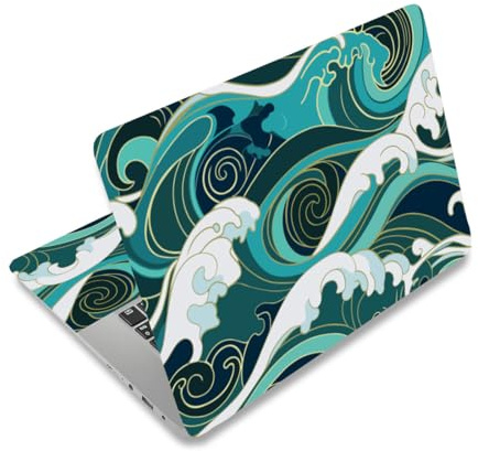 PLIGREAT Laptop Aufkleber Mit Grünen Wellen Wiederverwendbar Netbook Aufkleber Vinyl Aufkleber Für Laptops Tastaturabdeckung Universelle Wasserdichte Laptophülle Schutzfolie 12 13 13.3 14 15 Zoll