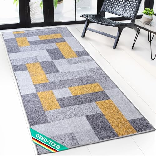 Floordirekt Teppich Läufer New York - Teppichläufer auf Maß - Meterware, Flurteppich, Küchenläufer, Teppich für Küche, Flur & Wohnzimmer Gelb (80 x 200 cm)