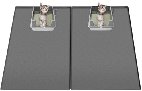 Homegroove 2-teilige Silikon Katzenklo Matte, 34x22Katzenstreu Matte for Litter Trapping, Waterproof Kitty Litter Mat for Indoor Cats (Grey, 86.3x55.8x0.1 Zentimeter)