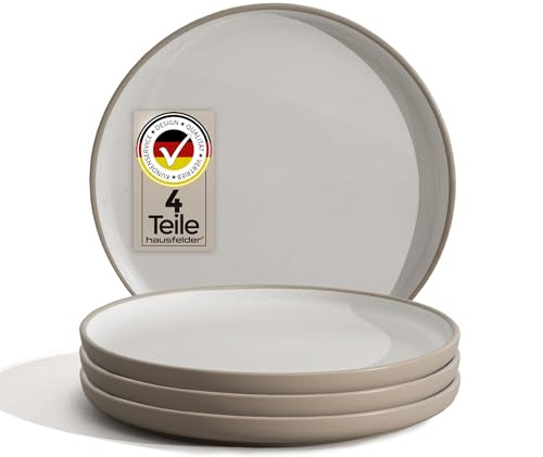 Hausfelder Steingut Dessertteller 4er Set, Nordic Sand | Kleine Teller und Kuchenteller, Tafelservice für 4 Personen, Steingut, Farbe Nordic Sand