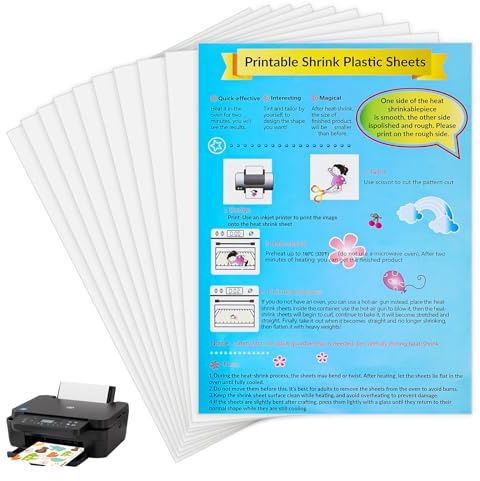lompyeu 10 Pezzi Fogli in Plastica Termoretraibile Stampabile,A4 Magica Shrink Plastic, Kit di Plastica Termoretraibile per Fai-da-Te Artigianato