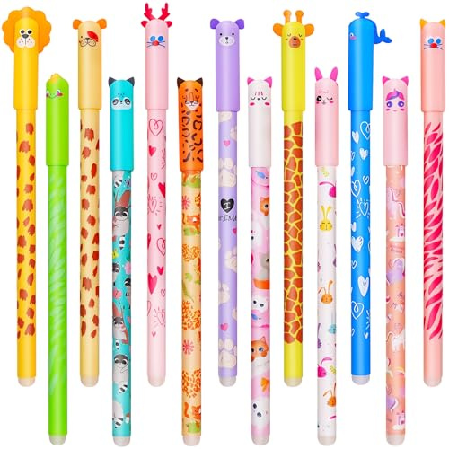 DGTSYAL 13PCS Radierbarer Gelschreiber Set - Tiermotiv mit Thermoempfindlicher Löschtinte, einer Vielzahl von blaue Tinte und Schaftdesigns, 0,7 mm Spitze (13 Radierbarer Gelschreiber Stifte)