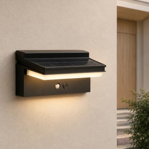 EBION Outdoor Solar Lights with Motion Sensor,IP65 Waterproof Outside Wall Lights,6W 3000K LED Outdoor Security Lights with 4 Lighting Modes,for Garden,Front Door,Backyard,Garage