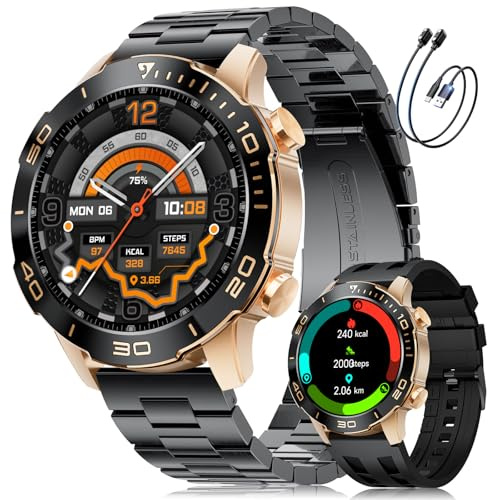 LIGE Smartwatch Herren mit Telefonfunktion, AMOLED Smart Watch für Android/iOS, IP68 Wasserdicht, 24/7 Herzfrequenz/Schlafmonitor, 170+ Sports, 300+ Zifferblätter, Roségold Gehäuse & Schwarzer Blende