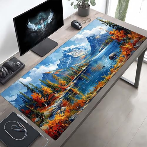 Gaming Mauspad 1600x800x3 mm Gaming Mousepad XXL Landschaft Blau Mauspad Schreibtischauflage, Genähte Kanten Mausmat, rutschfeste Gummibasis, Schreibtisch Schutz für Home Büro, Geschenke PjY10730 Z-4