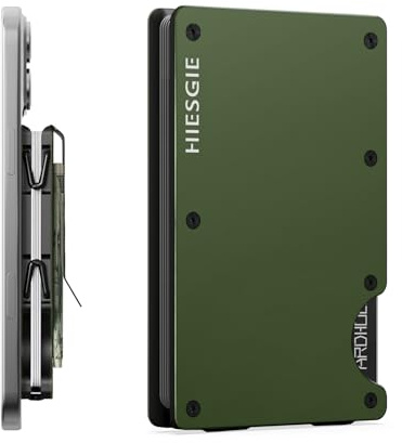 HIESGIE Herren Geldbörse kompatibel mit MagSafe, RFID-blockierender Metall-Kartenhalter mit Geldclip, minimalistisches magnetisches Telefon-Portemonnaie kompatibel mit iPhone 16/15/14/13/12, Armeegrün