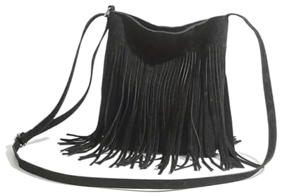 WEOKDFHA Tofs väska tofs crossbody väska, vintage axel, casual budbärare för kvinnor, Svart, en storlek
