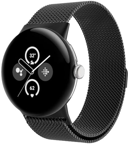 Astorgos Metall Armband Kompatibel mit Google Pixel Watch 4 3 41mm/2/1, Edelstahl Ersatzarmband Uhrenarmband mit Magnetverschluss für Damen Herren, Schwarz