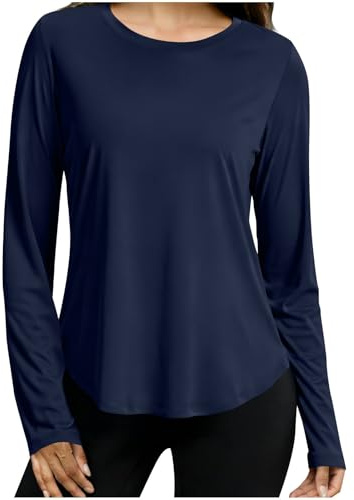 Women's Sun Shirt Long Sleeve Crewneck UPF50+ UV Tops Lightweight Quick Dry Sports Tee Lightweight Blouse for Hiking Navy