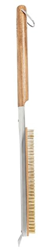 Cozze® Spazzola per barbecue e pietra per pizza in legno di acacia, setole in rame e raschietto in acciaio inox, spazzola per la pulizia di alta qualità con cinturino in pelle, perfetta per griglie e