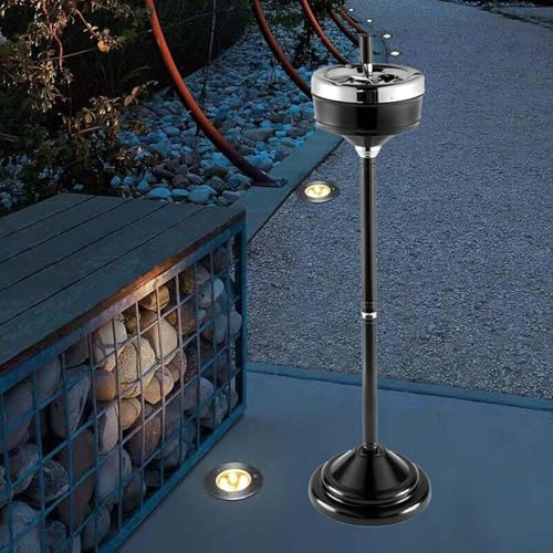 Cenicero comercial – Contenedor de pie para uso en exteriores, altura ajustable, cenicero de patio para fumadores, acabado cromado duradero
