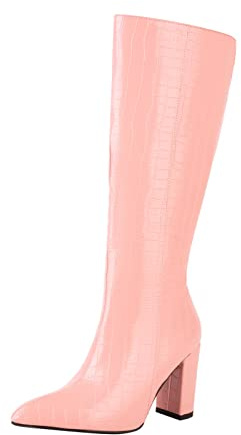 Knee High Boots med dragkedja Overknees stövlar dam läderutseende | Knästövlar med klack halvstövlar eleganta damstövlar blockklack klackar höga enfärgade sommarstövlar mode övergångsstövlar