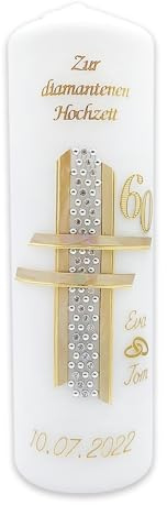 Hochzeitskerze Diamantene Hochzeit DH-18 handverziert in vers. Farben mit Namen und Datum - Geschenkverpackung optional