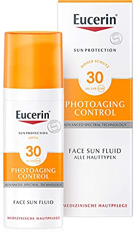 Eucerin Photoaging Control Face Sun Fluid SPF 30 50 ml, Crema solare viso 30 con filtri UVA/UVB, Protezione solare viso 30 antirughe e idratante per tutti i tipi di pelle