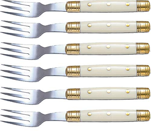 Sonpó Online - Tenedor de mesa con mango de Marfil Blanco, de 9 cm. - Pack de 6 cuchillos con hojas de acero inoxidable