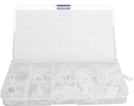 Othmro 225Pcs Silicone Sealing Gasket O-Ring Kit Metric Seal Rings Gasket Resist Oil and Heat Round Flat Washers Assortment Set Sealing Gasket for Plumbing Machinery Hydraulic Pneumatic Repairs White