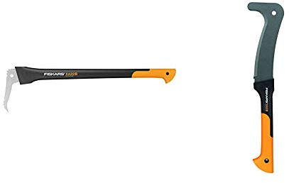 Fiskars Lange Hand-Sappie zur Holzbearbeitung, Länge: 78,5 cm, Gehärtete Stahlklinge/Glasfaserverstärkter Kunststoffgriff & Machete, Länge: 50,5 cm, Antihaftbeschichtet, Gehärtete Stahlklinge