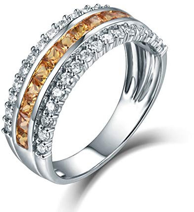 Bishilin Eheringe 750 Weißgold, Verlobungsring Frauen Ring Diamant Weißgold Bandring mit 0.85ct Gelb Saphir Gr.62 (19.7)