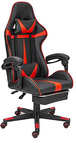 Cashoffice Silla Gaming Blazer para Gamer con Reposapiés y con Asiento de Nylon Color Negro y Rojo