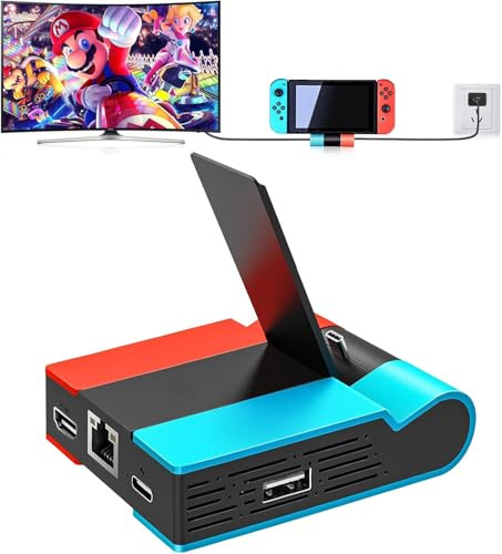 Tendak Vikbar Laddningsstation För Nintendo Switch, Bärbar Typ C Switch TV-Dockningsstation Med HDMI-Adapter, 1000 Mbit RJ45 Ethernet-Anslutning Och 2 X USB-Anslutning